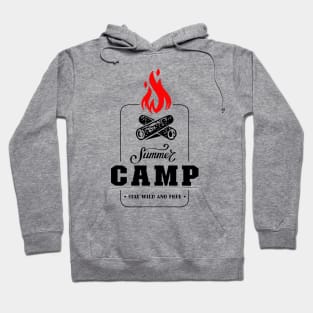 Summer Camp Stay Wild and Free Camping Wildlife Born to Camp Forced To Work Dark Background Camping Campfire Summer Design Hoodie